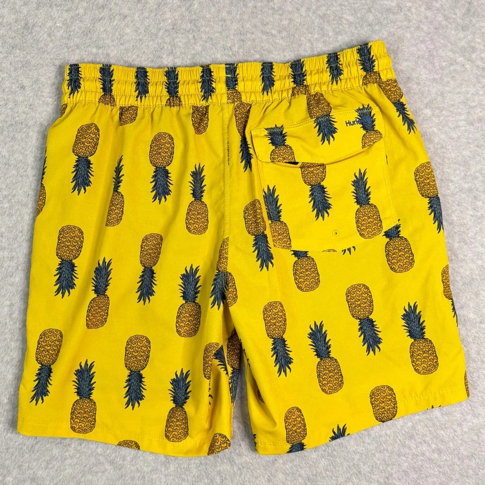 Hurley Mens Yellow Pineapple Print Board Shorts Swim Trunks Sz Medium 7in Inseam